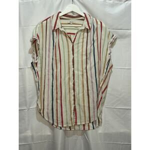 Madewell Striped Boho Chic Oversized Boxy Short Sleeve Buttonup Shirt Top XL